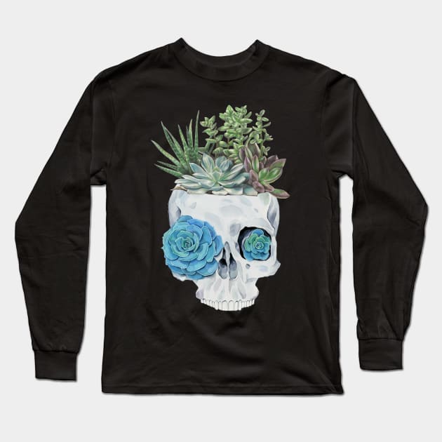 Succulent Plant Skull Long Sleeve T-Shirt by Rumsa